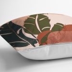 - 8683 - Realhomes  Pastel Zemin Üzerinde Onedraw Çizimli Yaprak Desenli Yastık Kırlent Kılıfı Realhomes