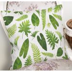 - 8684 - Realhomes Beyaz Zemin Üzerinde Yeşil Yaprak Desenli Yastık Kırlent Kılıfı Realhomes