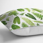 - 8684 - Realhomes Beyaz Zemin Üzerinde Yeşil Yaprak Desenli Yastık Kırlent Kılıfı Realhomes