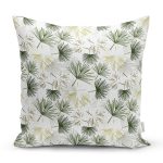 Beyaz Zemin Üzerinde Yeşil Çamağacı Yaprak Desenli Modern Yastık Kırlent Kılıfı Realhomes