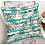 Beyaz Zemin Üzerinde Yeşil Çizgili Yaprak Desenli Modern Yastık Kırlent Kılıfı Realhomes