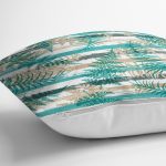 Beyaz Zemin Üzerinde Yeşil Çizgili Yaprak Desenli Modern Yastık Kırlent Kılıfı Realhomes