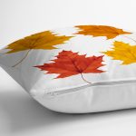 - 8693 - Realhomes Beyaz Zeminli Sonbahar Yaprak Desenli Dijital Baskılı Modern Yastık Kırlent Kılıfı Realhomes