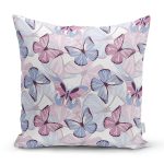 - 8695 - Realhomes Beyaz Zeminli Renkli Kelebek Desenli Dijital Baskılı Modern Yastık Kırlent Kılıfı Realhomes