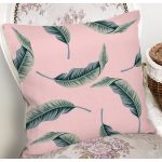 - 8699 - Realhomes Pastel Zeminli Yeşil Yaprak Desenli Dijital Baskılı Modern Yastık Kırlent Kılıfı Realhomes