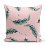 - 8699 - Realhomes Pastel Zeminli Yeşil Yaprak Desenli Dijital Baskılı Modern Yastık Kırlent Kılıfı Realhomes