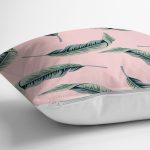 - 8699 - Realhomes Pastel Zeminli Yeşil Yaprak Desenli Dijital Baskılı Modern Yastık Kırlent Kılıfı Realhomes