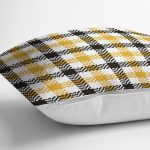 - 8700 - Realhomes Beyaz Zemin Üzerinde Siyah Sarı Ekose Desenli Dijital Baskılı Modern Yastık Kılıfı Realhomes