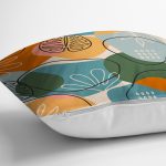 Renkli Zemin Üzerinde Onedraw Çizimli Yaprak Desenli Yastık Kırlent Kılıfı Realhomes