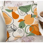 - 8702 - Realhomes Renkli Zemin Üzerinde Onedraw Çizimki Meyva Desenli Yastık Kırlent Kılıfı Realhomes