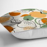 - 8702 - Realhomes Renkli Zemin Üzerinde Onedraw Çizimki Meyva Desenli Yastık Kırlent Kılıfı Realhomes