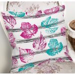 Beyaz Zeminli Renkli Yaprak Desenli Dijital Baskılı Modern Yastık Kırlent Kılıfı Realhomes