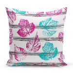 Beyaz Zeminli Renkli Yaprak Desenli Dijital Baskılı Modern Yastık Kırlent Kılıfı Realhomes