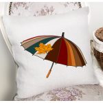 - 8706 - Realhomes Beyaz Zemin Üzerinde Sonbahar Renkli Şemsiye Desenli Yastık Kırlent Kılıfı Realhomes