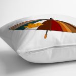 - 8706 - Realhomes Beyaz Zemin Üzerinde Sonbahar Renkli Şemsiye Desenli Yastık Kırlent Kılıfı Realhomes
