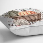 - 8709 - Realhomes Beyaz Zemin Üzerinde Renkli Balkabağı Desenli Dijital Baskılı Modern Yastık Kılıfı Realhomes