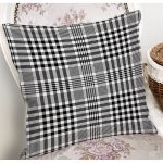Beyaz Zeminli Siyah Ekose Desenli Dijital Baskılı Modern Yastık Kırlent Kılıfı Realhomes