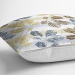 Beyaz Zeminli Renkli Yaprak Desenli Dijital Baskılı Modern Yastık Kırlent Kılıfı Realhomes