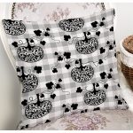 Beyaz Zemin Üzerinde Gri Ekose Desenli Balkabağı Desenli Yastık Kırlent Kılıfı Realhomes