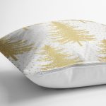 Beyaz Zemin Üzerinde Gold Renkli Çam Ağacı Desenli Modern Yastık Kırlent Kılıfı Realhomes