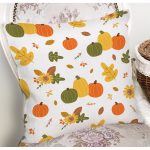 Beyaz Zemin Üzerinde Renkli Balkabağı Desenli Dijital Baskılı Modern Yastık Kılıfı Realhomes