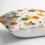 Beyaz Zemin Üzerinde Renkli Balkabağı Desenli Dijital Baskılı Modern Yastık Kılıfı Realhomes