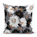 Rengarenk Zemin Üzerinde Siyah Beyaz Çiçek Desenli Modern Yastık Kırlent Kılıfı Realhomes