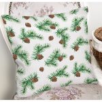 - 8729 - Realhomes  Beyaz Zemin Üzerinde Çam Kozalağı Desenli Yastık Kırlent Kılıfı Realhomes