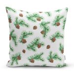 - 8729 - Realhomes  Beyaz Zemin Üzerinde Çam Kozalağı Desenli Yastık Kırlent Kılıfı Realhomes