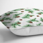 - 8729 - Realhomes  Beyaz Zemin Üzerinde Çam Kozalağı Desenli Yastık Kırlent Kılıfı Realhomes