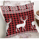 - 8731 - Realhomes Kırmızı Ekose Desenli Geyik Motifli Dijital Baskılı Modern Yastık Kırlent Kılıfı Realhomes