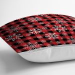 - 8732 - Realhomes  Kırmızı Ekose Desenli Kartanesi Motifli Dijital Baskılı Modern Yastık Kılıfı Realhomes