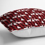 - 8733 - Realhomes  Kırmızı Ekose Desenli Geyik Motifli Dijital Baskılı Modern Yastık Kırlent Kılıfı Realhomes