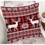 - 8735 - Realhomes Kırmızı Ekose Desenli Geyik Motifli Dijital Baskılı Modern Yastık Kırlent Kılıfı Realhomes