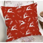 - 8736 - Realhomes Kırmızı Zemin Üzerinde Geyik Desenli Dijital Baskılı Modern Yastık Kırlent Kılıfı Realhomes