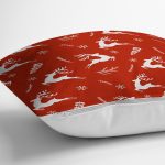 - 8736 - Realhomes Kırmızı Zemin Üzerinde Geyik Desenli Dijital Baskılı Modern Yastık Kırlent Kılıfı Realhomes