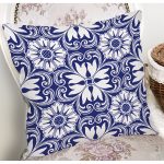 Beyaz Zemin Üzerinde Çini Desenli Dijital Baskılı Modern Yastık Kırlent Kılıfı Realhomes
