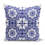 Beyaz Zemin Üzerinde Çini Desenli Dijital Baskılı Modern Yastık Kırlent Kılıfı Realhomes