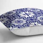 Beyaz Zemin Üzerinde Çini Desenli Dijital Baskılı Modern Yastık Kırlent Kılıfı Realhomes