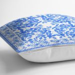 Beyaz Zemin Üzerinde Çini Desenli Dijital Baskılı Modern Yastık Kırlent Kılıfı Realhomes