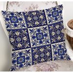 Pastel Zemin Üzerinde Çini Desenli Dijital Baskılı Modern Yastık Kırlent Kılıfı Realhomes