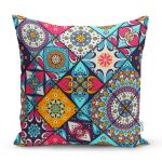 - 8753 - Realhomes Renkli Zeminli Geometrik Desenli Dijital Baskılı Modern Yastık Kırlent Kılıfı Realhomes