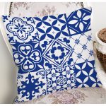 - 8755 - Realhomes Beyaz Zemin Üzerinde Çini Desenli Dijital Baskılı Modern Yastık Kırlent Kılıfı Realhomes