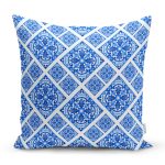 - 8756 - Realhomes Beyaz Zemin Üzerinde Çini Desenli Dijital Baskılı Modern Yastık Kırlent Kılıfı Realhomes