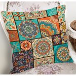 - 8757 - Realhomes  Renkli Zeminli Geometrik Desenli Dijital Baskılı Modern Yastık Kırlent Kılıfı Realhomes