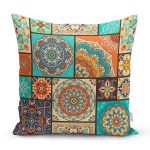 - 8757 - Realhomes  Renkli Zeminli Geometrik Desenli Dijital Baskılı Modern Yastık Kırlent Kılıfı Realhomes