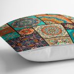 - 8757 - Realhomes  Renkli Zeminli Geometrik Desenli Dijital Baskılı Modern Yastık Kırlent Kılıfı Realhomes