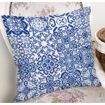 - 8759 - Realhomes Beyaz Zemin Üzerinde Çini Desenli Dijital Baskılı Modern Yastık Kırlent Kılıfı Realhomes