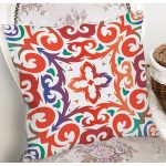 - 8761 - Realhomes Beyaz Zemin Üzerinde Çini Desenli Dijital Baskılı Modern Yastık Kırlent Kılıfı Realhomes