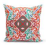 - 8762 - Realhomes Beyaz Zemin Üzerinde Çini Desenli Dijital Baskılı Modern Yastık Kırlent Kılıfı Realhomes